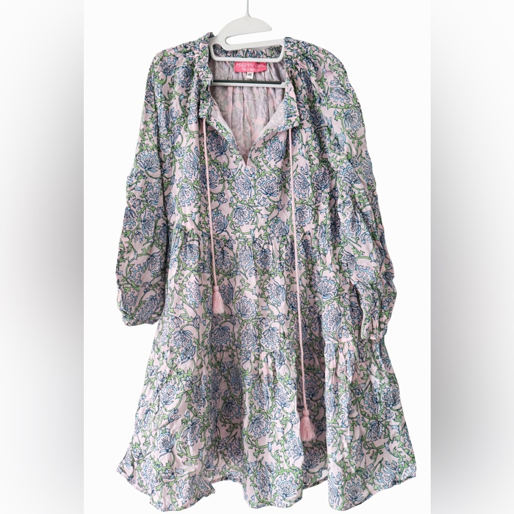 Preppy Girl Palm Beach Floral Tiered Tassel Dress XS
